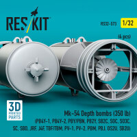 Mk-54 Depth bombs (350 lb) (4 pcs) (PB4Y-1, PB4Y-2, PBY/PBN, PB2Y, SB2C, SOC, SO3C, SC, SBD, JRF, J4F, TBF/TBM, PV-1, PV-2, PBM, PBJ, OS2U, SB2U) (3D Printed)