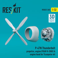 P-47N Thunderbolt propeller, engine (P&W R-2800) & engine hood (3D Printed) for Trumpeter