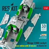 Mirage 2000D cockpit (Basic edition with 3D decals) for Kinetic kit (3D Printed)