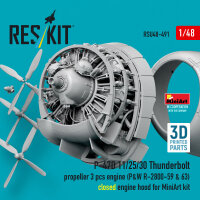 P-47D 11/25/30 Thunderbolt propeller (3 pcs), engine (P&W R-2800-59 & 63) closed engine hood for MiniArt kit (3D Printed)