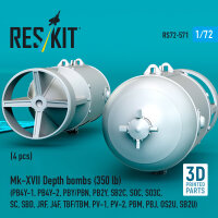 Mk-XVII Depth bombs (350 lb) (4 pcs) (PB4Y-1, PB4Y-2, PBY/PBN, PB2Y, SB2C, SOC, SO3C, SC, SBD, JRF, J4F, TBF/TBM, PV-1, PV-2, PBM, PBJ, OS2U, SB2U) (3D Printed)