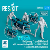 Red jersey (3 pcs) (Modern) with transport trolley AERO 21A (MHU-191A/M) (1 pcs) (for Mk.82 family bombs) (3D Printed)