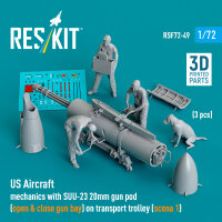 US Aircraft mechanics with SUU-23 20mm gun pod (open & close gun bay) on transport trolley (scene 1) (3 pcs) (3D Printed)