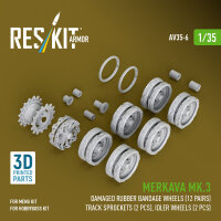 Merkava Mk.3 damaged rubber bandage wheels (12 pairs), track sprockets (2 pcs), idler wheels (2 pcs) for Meng/HobbyBoss kit (3D Printed)