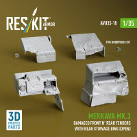 Merkava Mk.3 Damaged Front n Rear fenders with Rear stowage bins (open) (3D Printed) for Hobby Boss